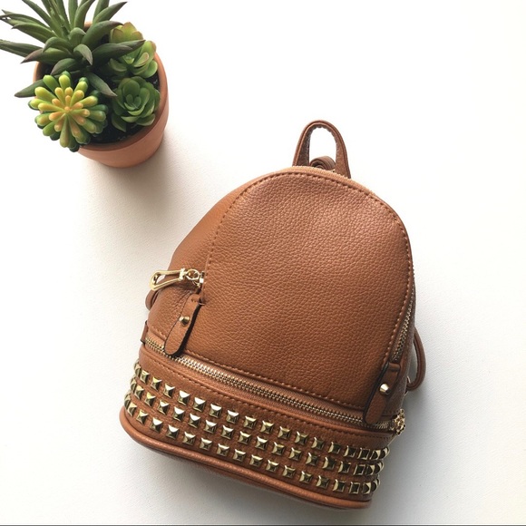 Handbags - Vegan leather Mini backpack caramel brown color